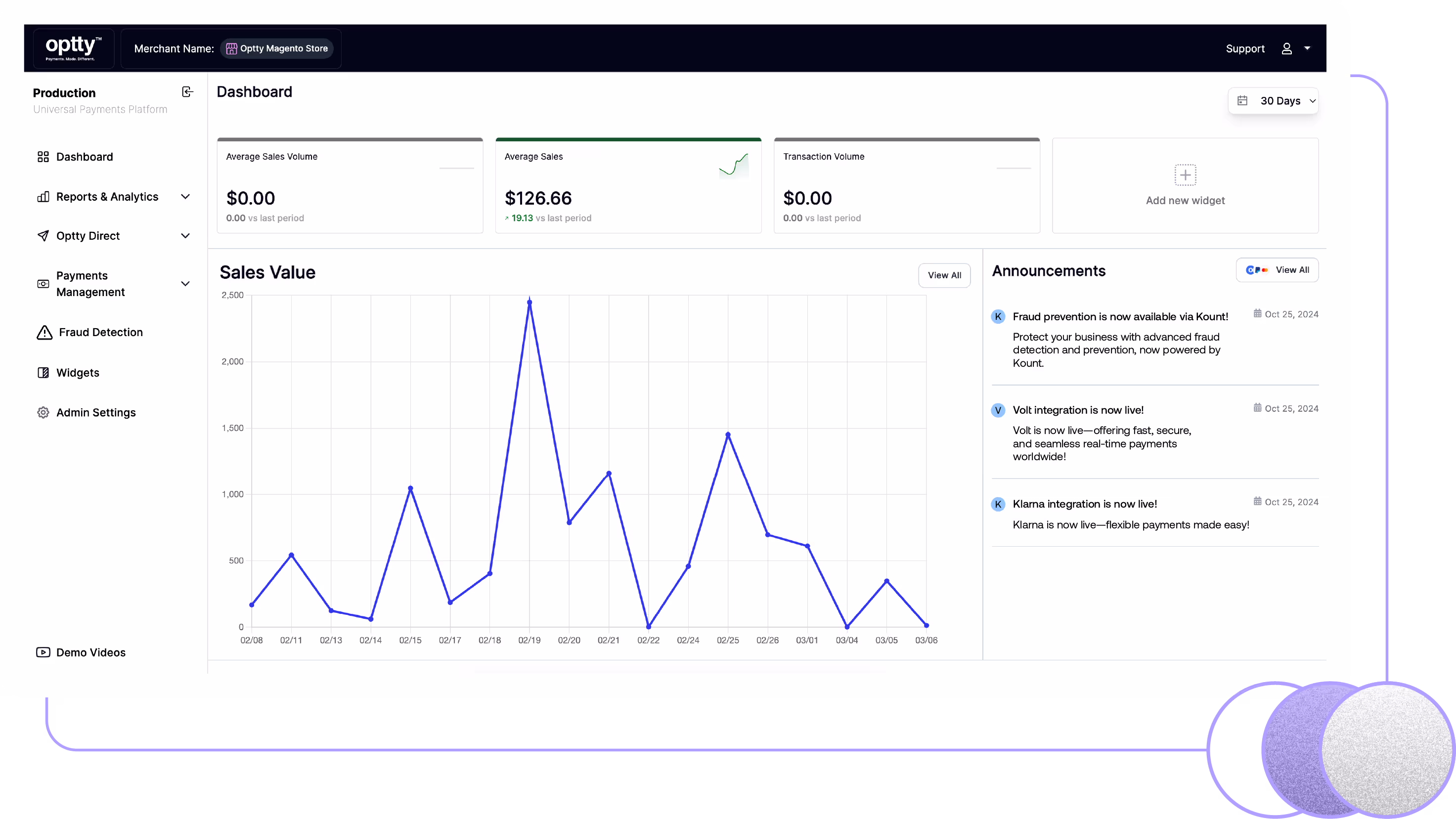 Optty platform dashboard